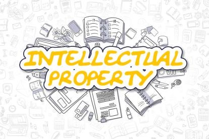 Intellectual Propert in yellow letters on an illustrated background