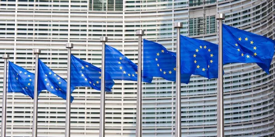 European Union flags in the EU government plaza