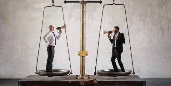 Plaintiff and defendant shouting about legal balance