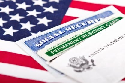 US Flag Social Security Card and Green Card documents of a legal US resident 