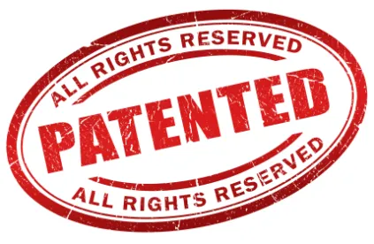 a Red Patented Stamp with All Rights Reserved verbiage
