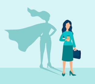 Business Woman with Super Woman Shadow