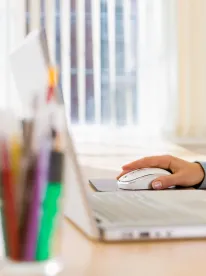 employee worker in office using computer law firm marketing 