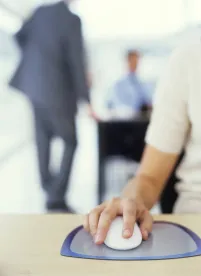 employees workers in office talking using computer