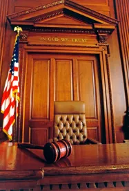 Courtroom gavel American flag