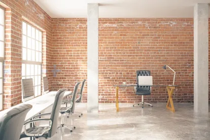 an urban office or co working space with exposed brick 