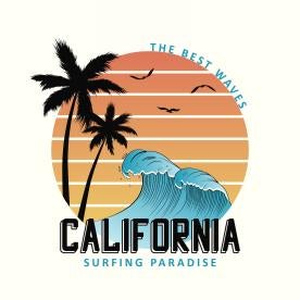 California Graphic Palm Tree and Surfing