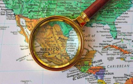 Mexico on map with magnifying glass