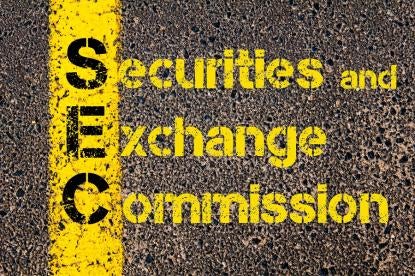 Securities & Exchange Commission SEC painted on the road