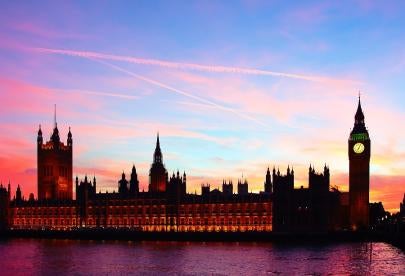 parliament at dusk in the post-COVID UK