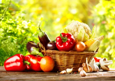 colourful fruit in a basket, food for ethical vegans