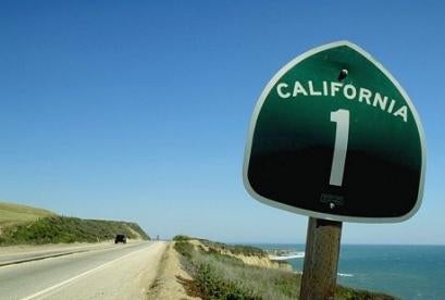 road sign, one, highway, ocean, california