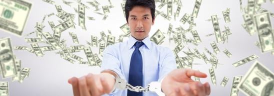 man in handcuffs with money 