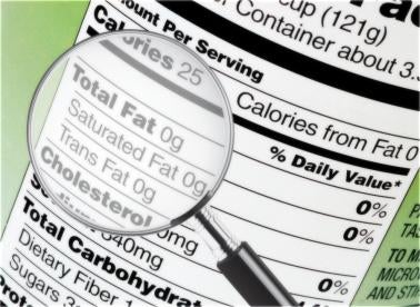 food labels showing fat intake