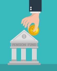 coin, bank, pension fund, columns, hand