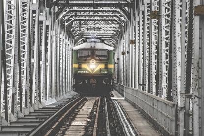 train, railroad, bridge, steel girders