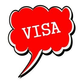 a red Visa Speech balloon