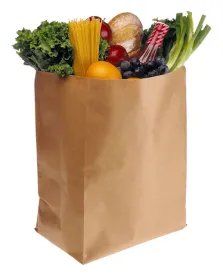 food, grocery bag, brown paper, produce, fruits, vegetables, shopping, veggies, pasta