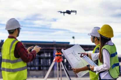 drone on construction site 