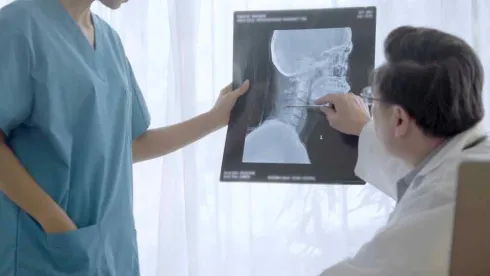 xray of head and doctor