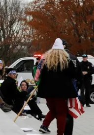protest with American flags 