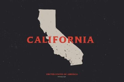 California State Outline with Red Writing