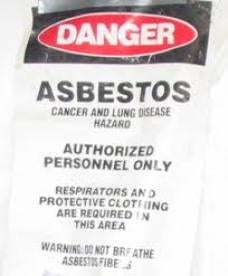 Danger Asbetos Notice with Cancer and Lung Disease Hazard Warning and Authorized Personnel Only and Spanish text 
