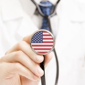 doctor with usa flag stethoscope, ACA, AHCA, BCRA