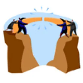 businessmen joining a bridge, mergers