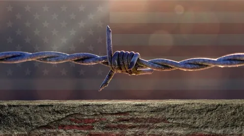 wall, flag, barb wire