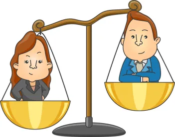man and woman scales, pay equity, oregon