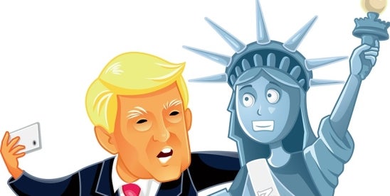 trump selfie with lady liberty, executive order, refugee program