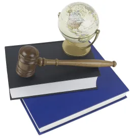 books, gavel, globe