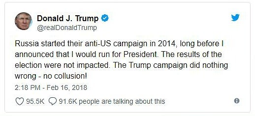 Trump Tweet  Russian Election Indictment
